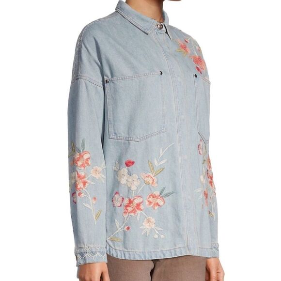 NWT JOHNNY Was Cherri Floral Denim Overshirt New with tag SIZE US XL​​ - Picture 6 of 9